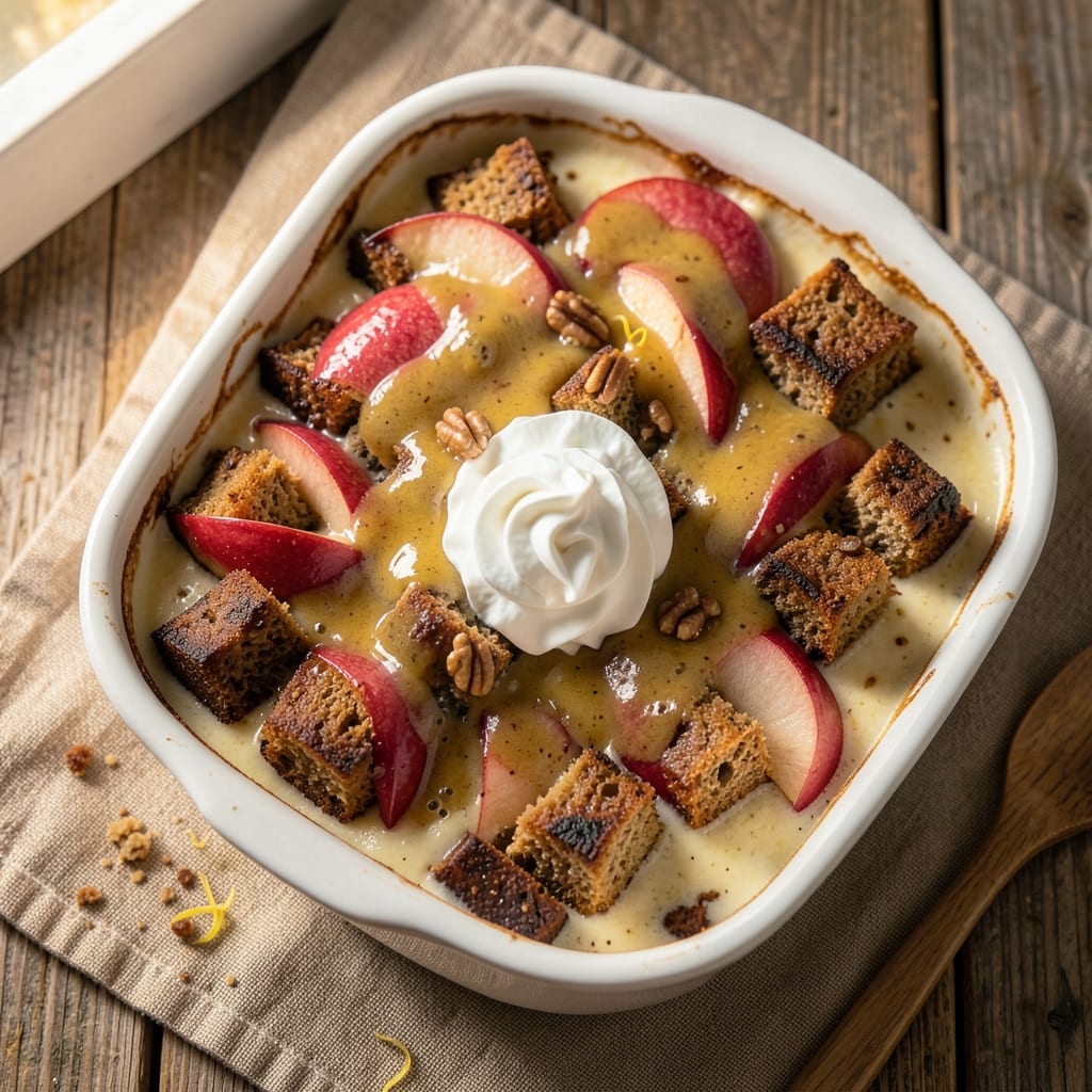 Apple and Rye Bread Pudding Recipe: Spiced Apple Rye Crunch With Caramelized Drizzle