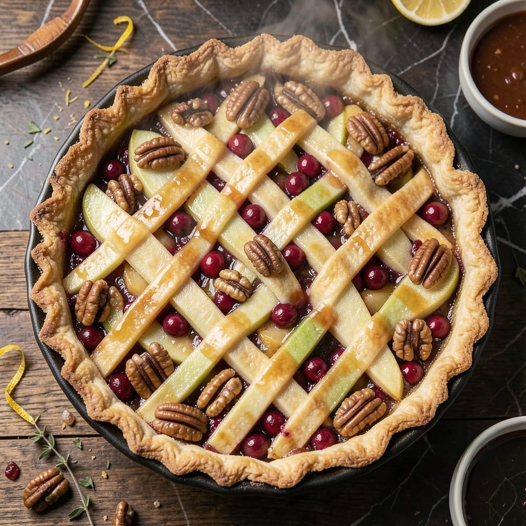 Apple Cranberry Walnut Pie Recipe: Rustic Crust Cradles Spiced Fruit Filling