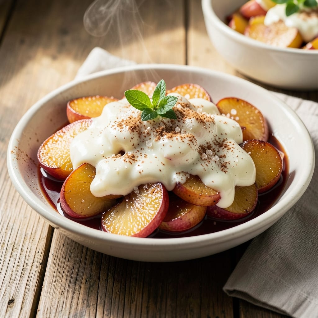 Apple Boil Recipe: Spiced Simmered Apples With Buttery Vanilla Cream Topping