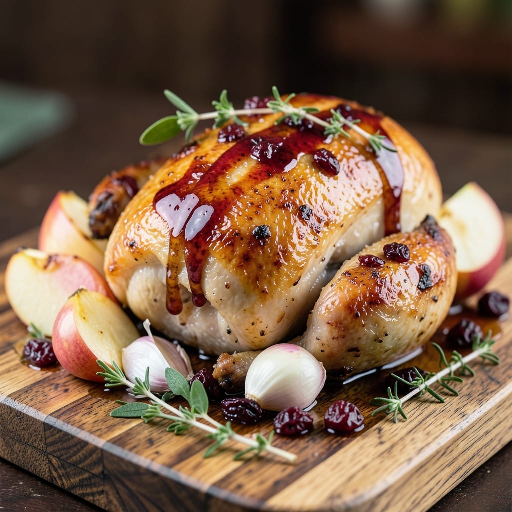 Apple and Cranberry Roasted Chicken Recipe: Sweet-Tart Glaze Locks in Juiciness