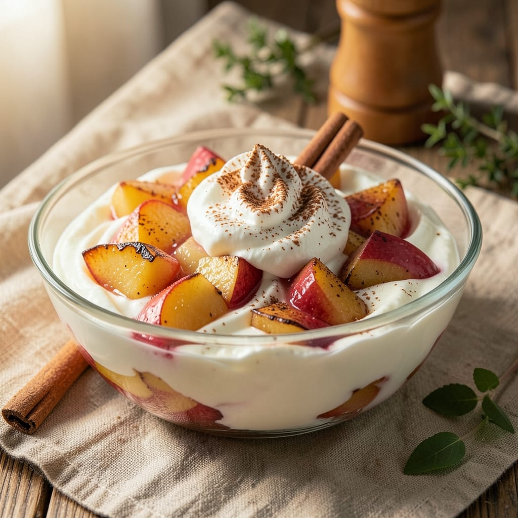 Apple Cinnamon Yogurt Recipe: Warm Spiced Swirls With Vanilla Cream Topping